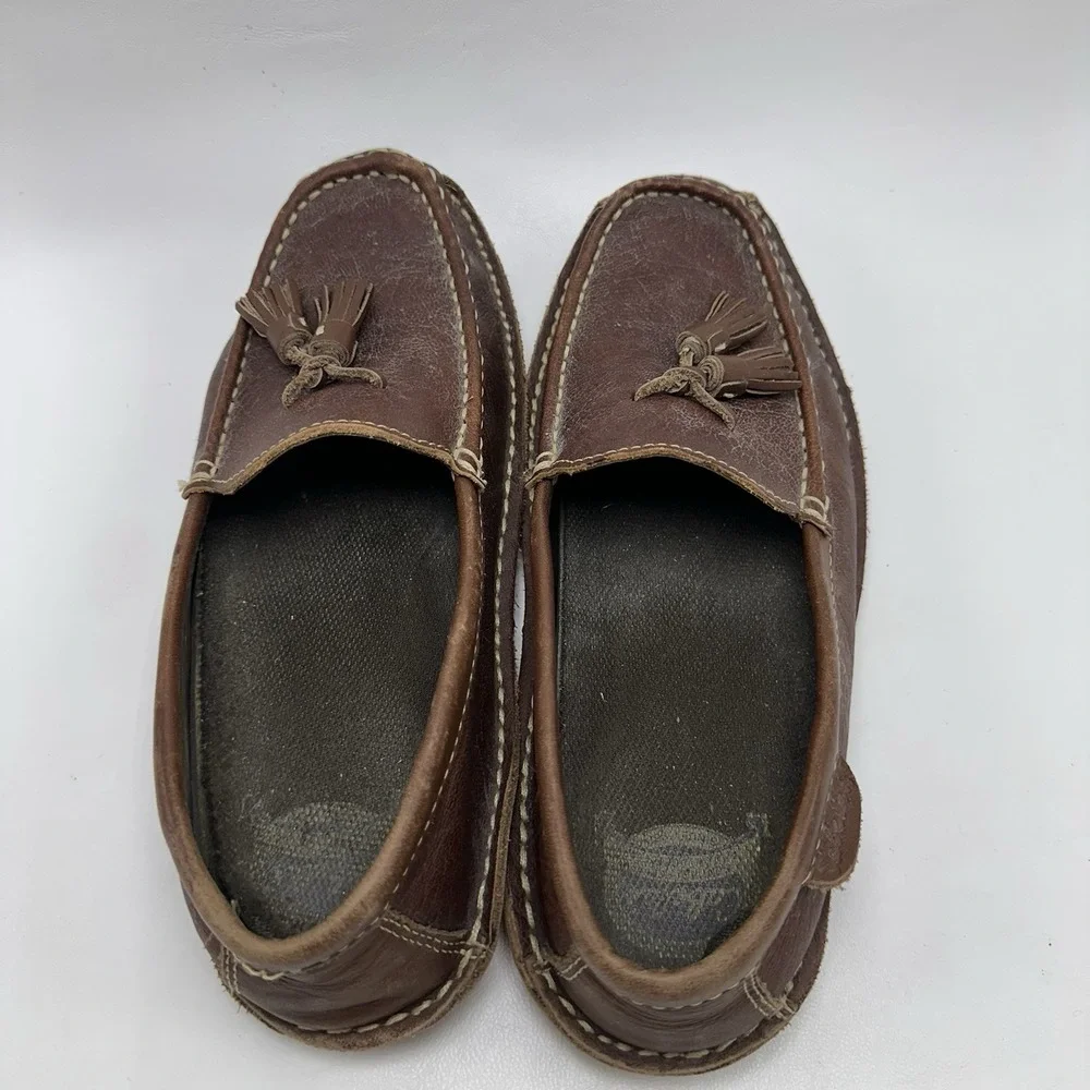 Cabelas Mens Leather Tassel Driving Moccasins Loafers Brown 9.5 D Slip On